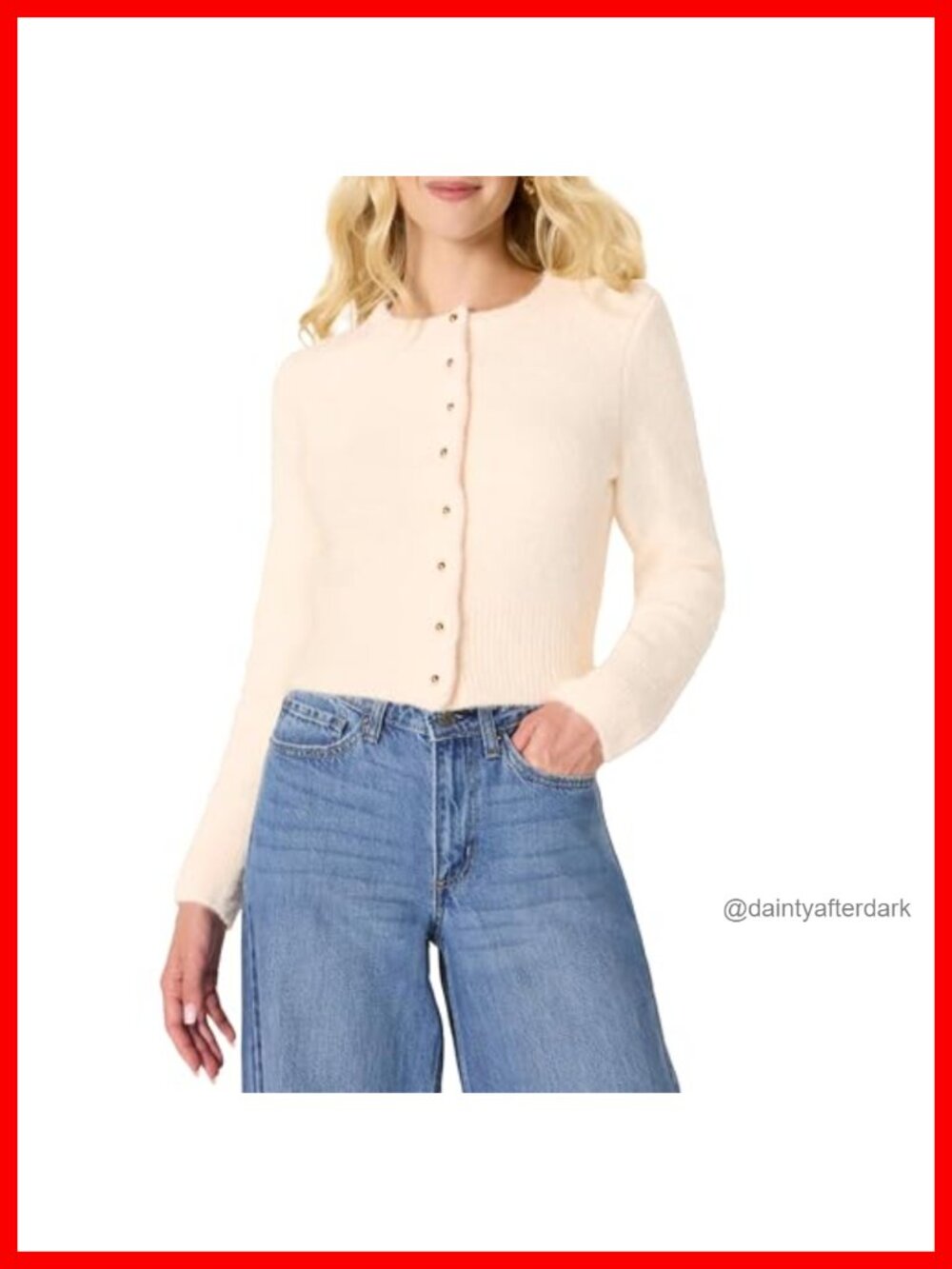 Faux Mohair Wool Blend Cardigan with Gold Buttons High Round Neckline
